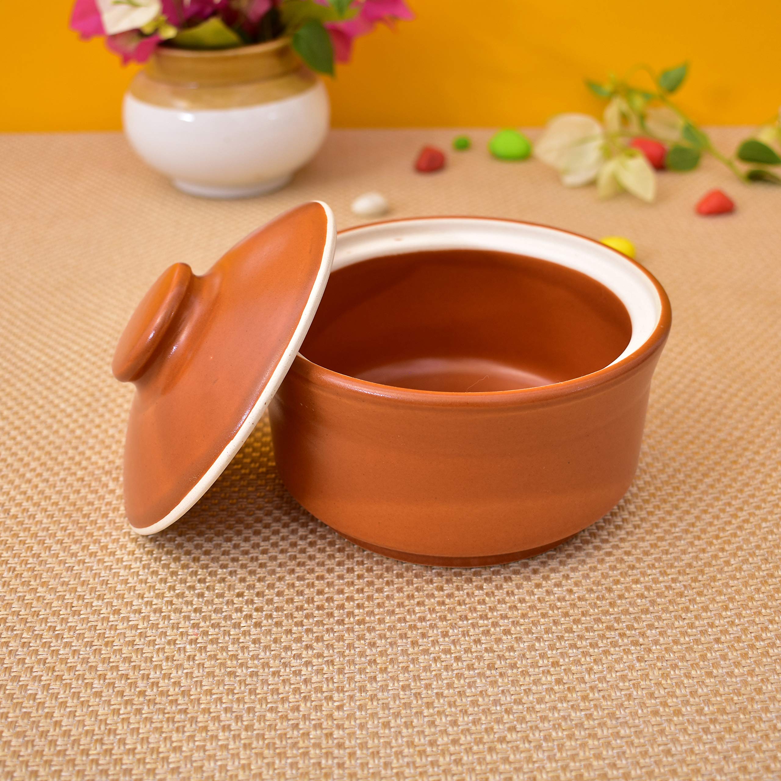 Kunhar Multipurpose Ceramic Donga – Terracotta | 450 ML Lidded Serving Donga | Microwave & Dishwasher Safe | Ideal for Gravy, Dal, Curry & More - Image 4