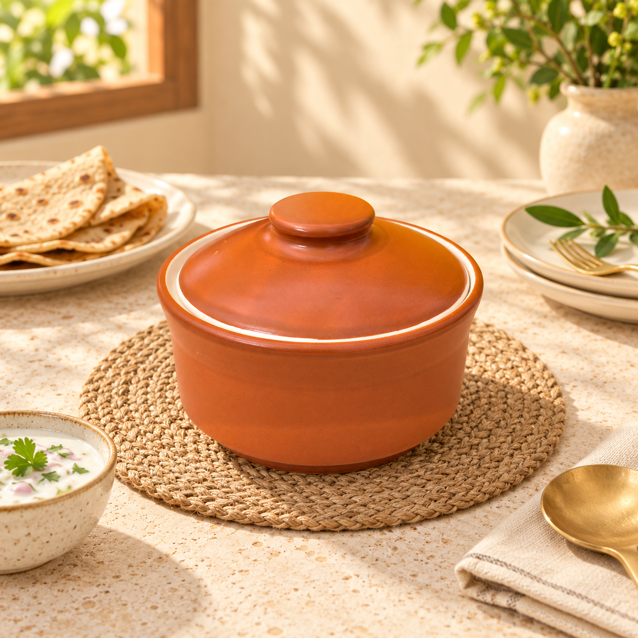 Kunhar Multipurpose Ceramic Donga – Terracotta | 450 ML Lidded Serving Donga | Microwave & Dishwasher Safe | Ideal for Gravy, Dal, Curry & More