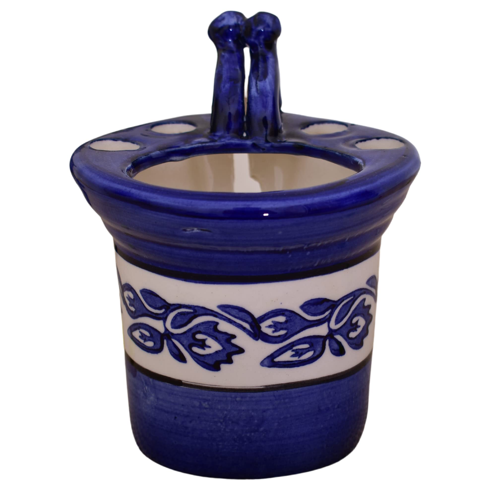 KunhaR Ceramic Toothbrush Holder Stand for Bathroom, Blue Vine