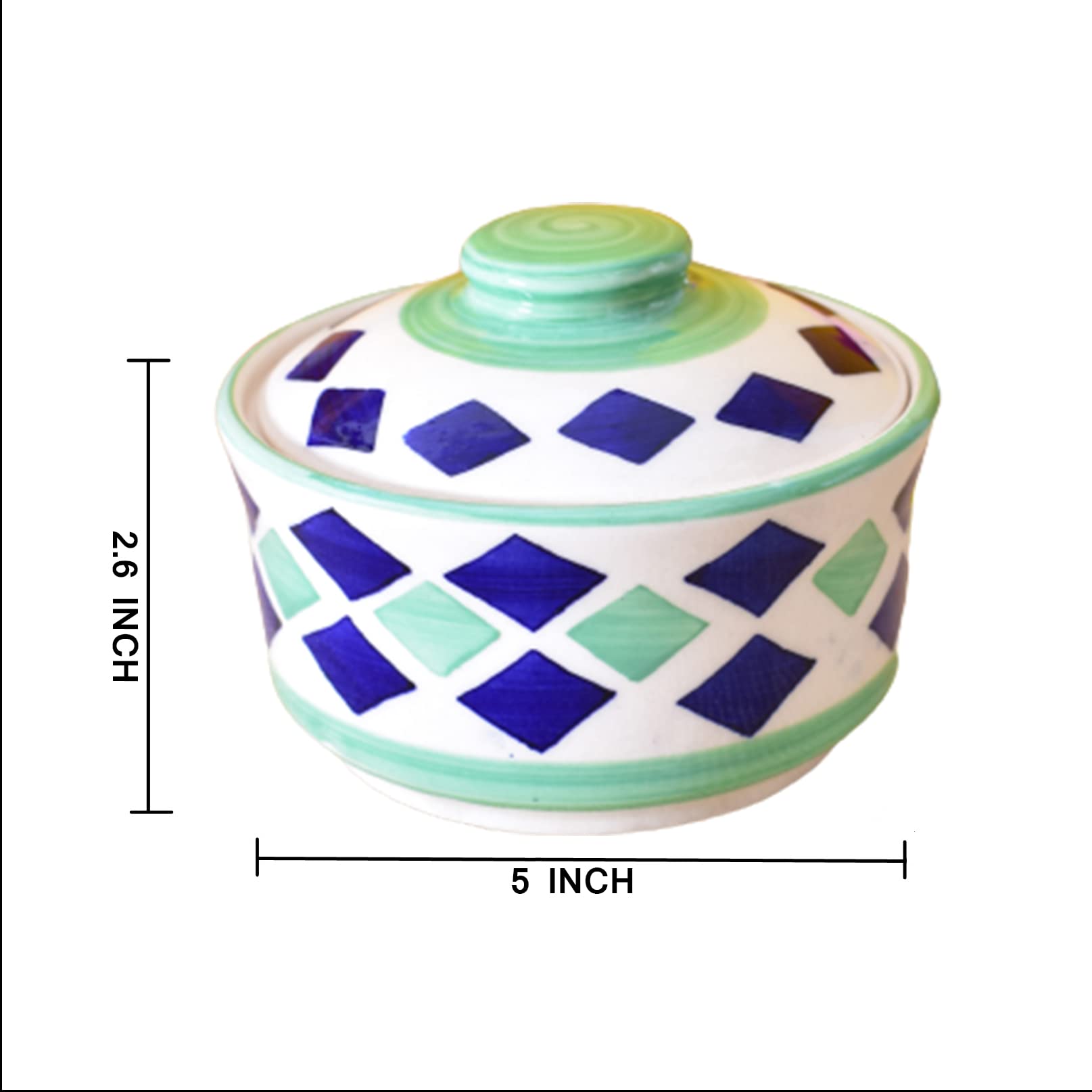 Kunhar Multipurpose Ceramic Donga – Green White | 450 ML Lidded Serving Donga | Microwave & Dishwasher Safe | Ideal for Gravy, Dal, Curry & More - Image 4