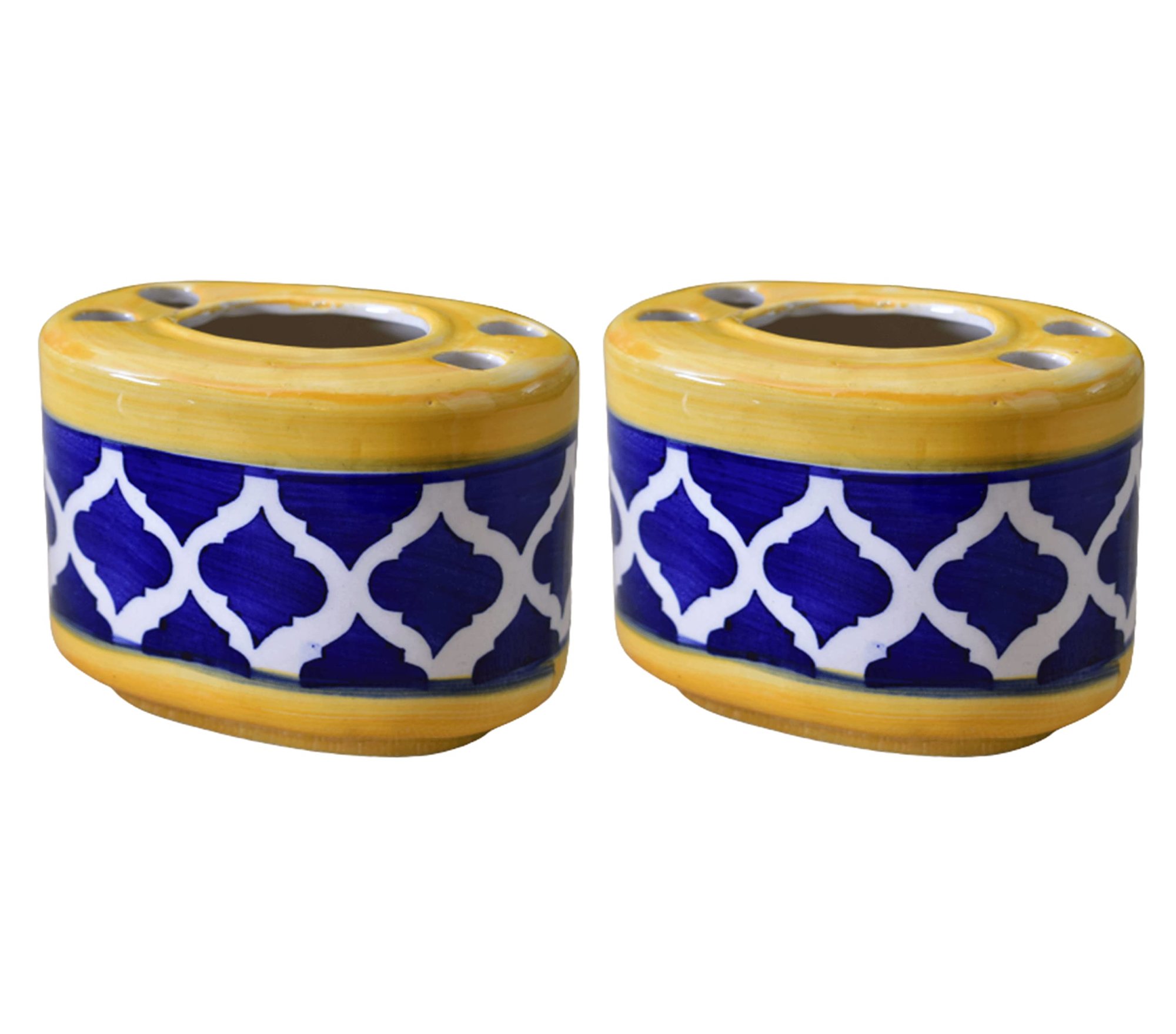 KunhaR Ceramic Toothbrush Holder Stand for Bathroom,2 Pieces, Yello Blue