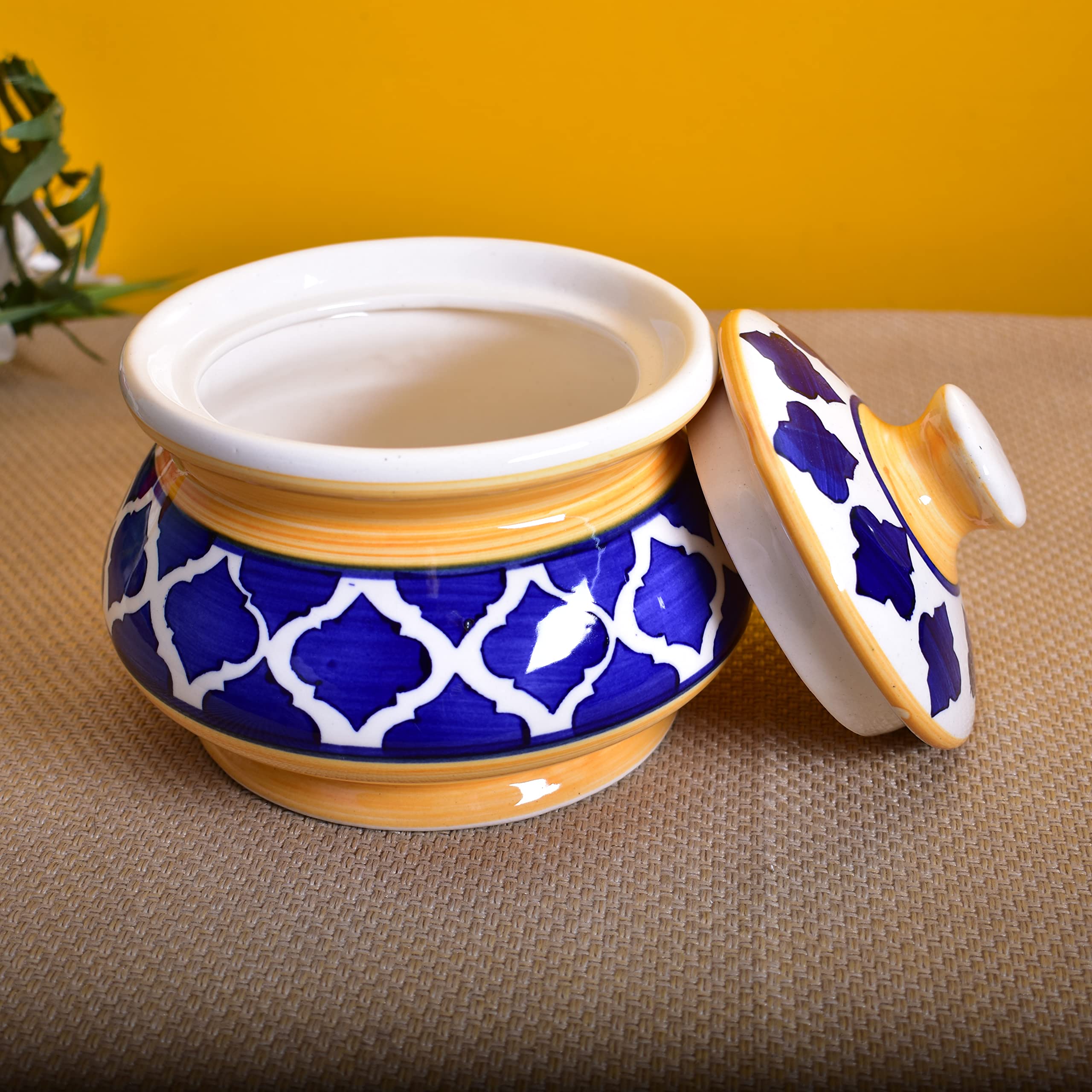 KunhaR Ceramic Handi, 1 Piece, 1200 Ml, Yellow Chidi — product view 3