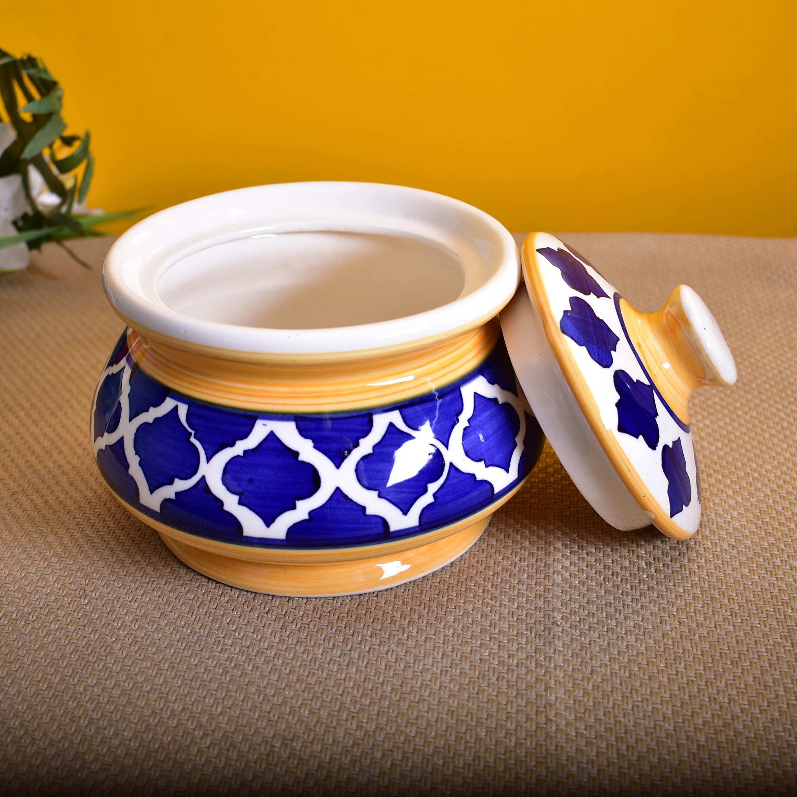 KunhaR Ceramic Handi, 1 Piece, 1200 Ml, Yellow Chidi — product view 4