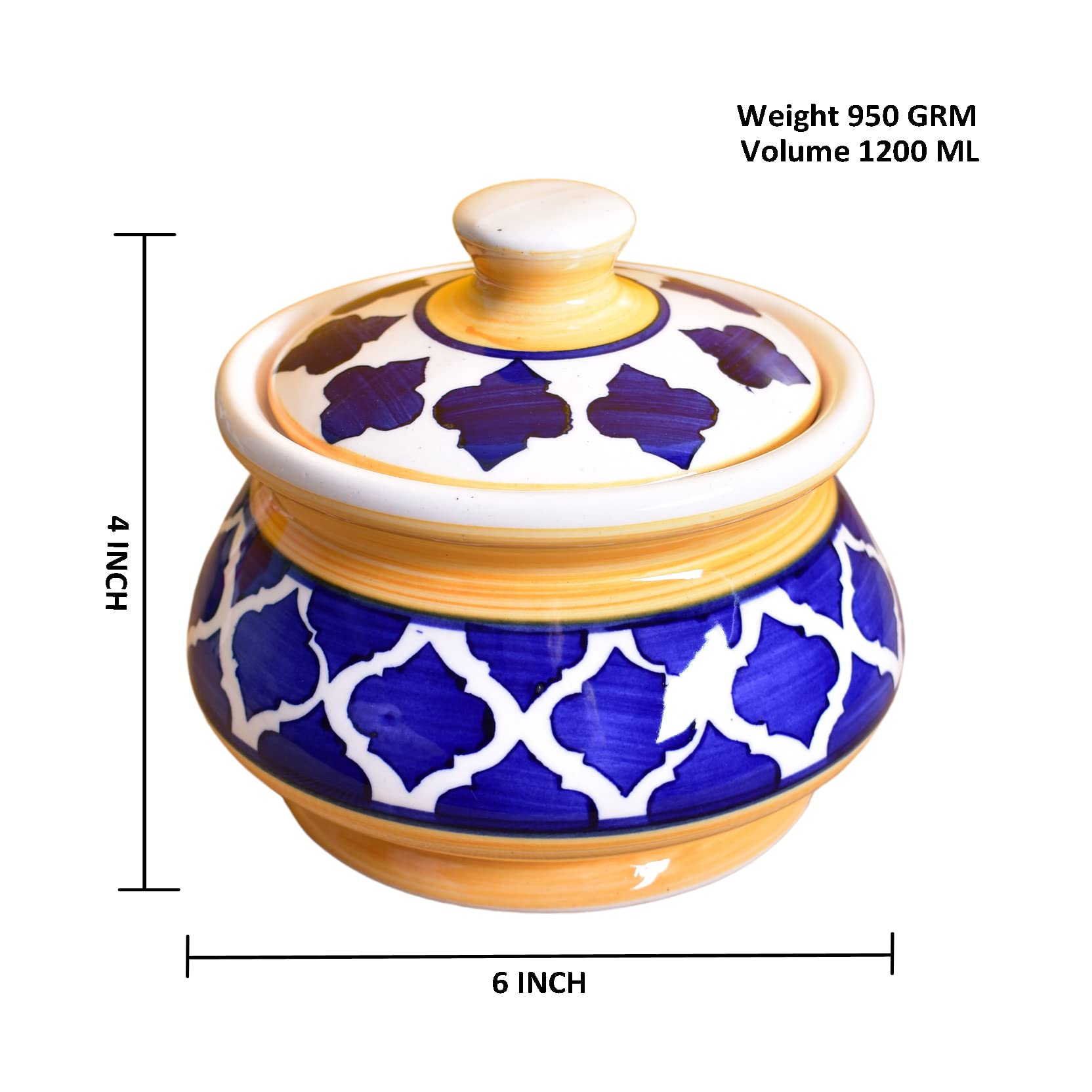 KunhaR Ceramic Handi, 1 Piece, 1200 Ml, Yellow Chidi — product view 5