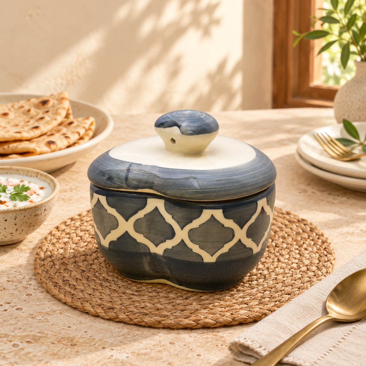 Kunhar Multipurpose Ceramic Donga – Grey Chidi | 350 ML Lidded Serving Donga | Microwave & Dishwasher Safe | Ideal for Gravy, Dal, Curry & More