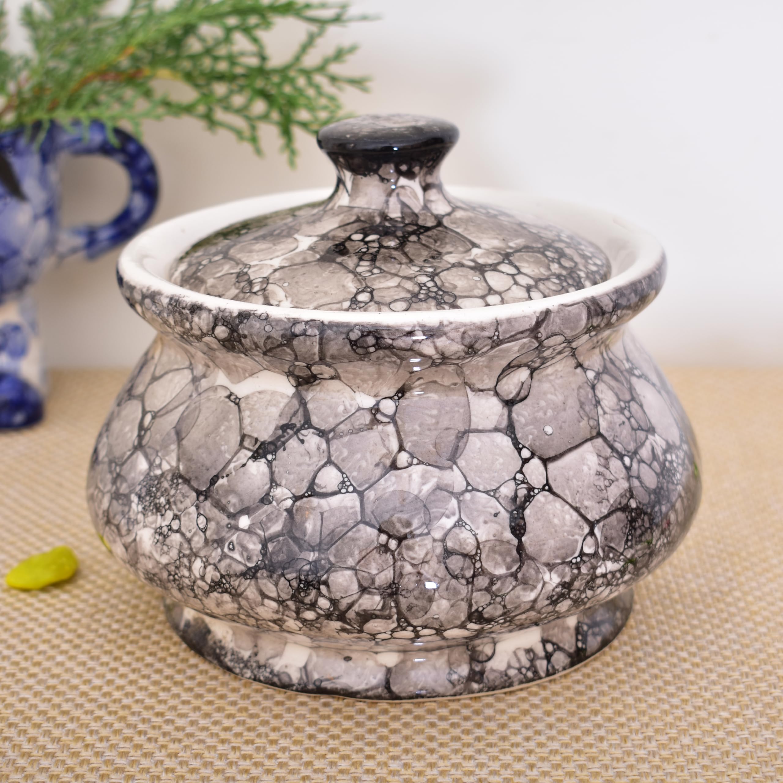 KunhaR Ceramic Handi 2 Liter, 1 Piece, Black Luster, (Size 1 No)