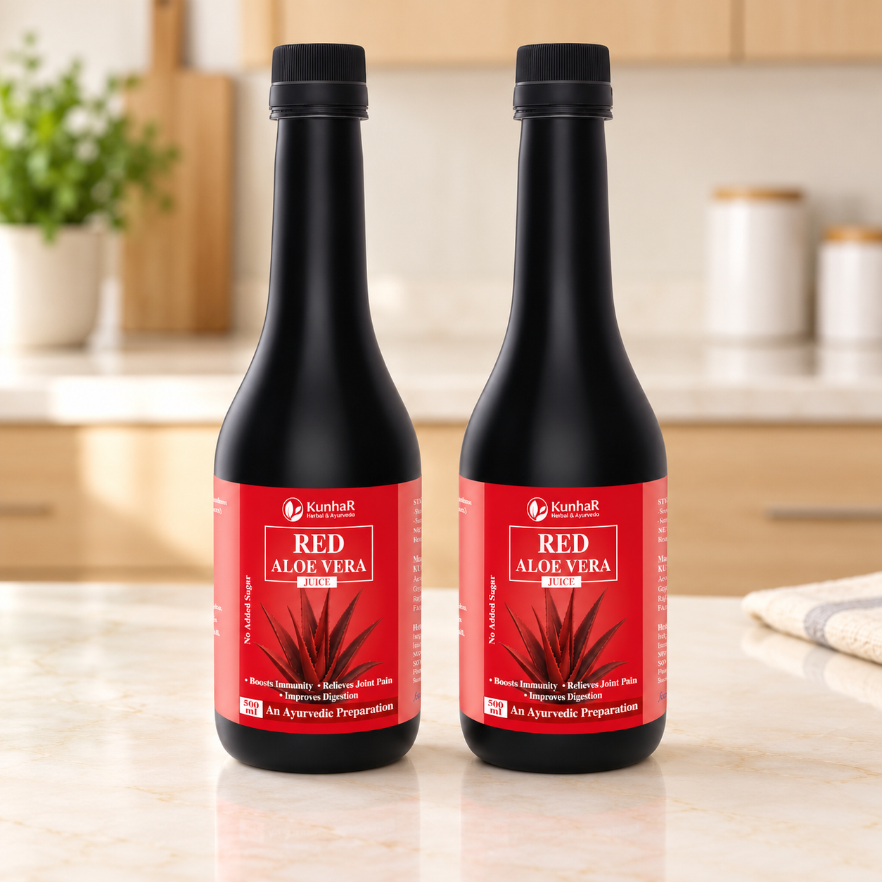 KunhaR Red Aloe Vera Juice 500ml – No Added Sugar – Ayurvedic Juice for Immunity Boost, Joint Pain Relief & Digestion Support (Pack of 2) - Image 3