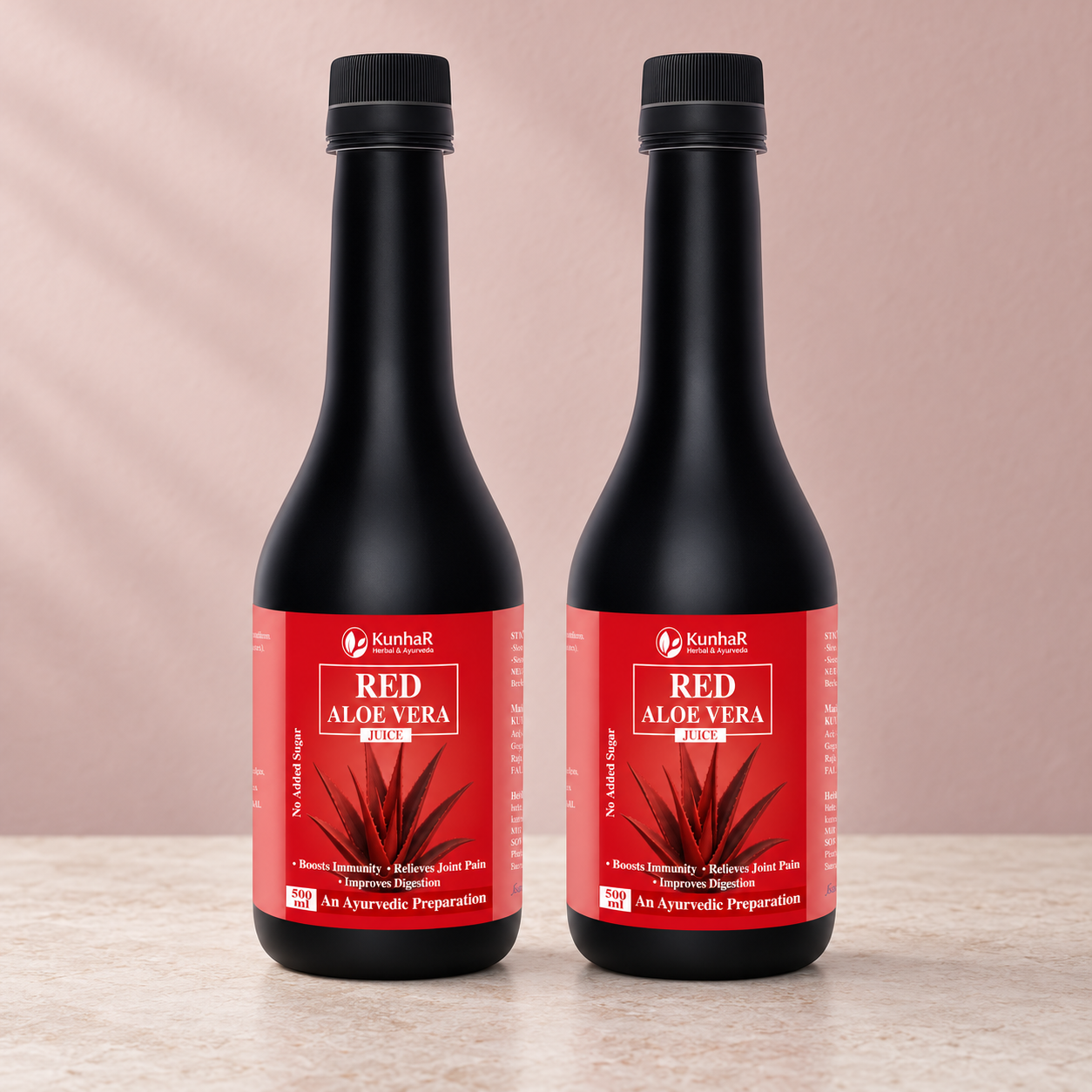 KunhaR Red Aloe Vera Juice 500ml – No Added Sugar – Ayurvedic Juice for Immunity Boost, Joint Pain Relief & Digestion Support (Pack of 2) - Image 4