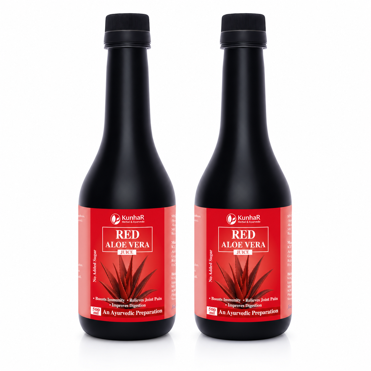 KunhaR Red Aloe Vera Juice 500ml – No Added Sugar – Ayurvedic Juice for Immunity Boost, Joint Pain Relief & Digestion Support (Pack of 2) - Image 6