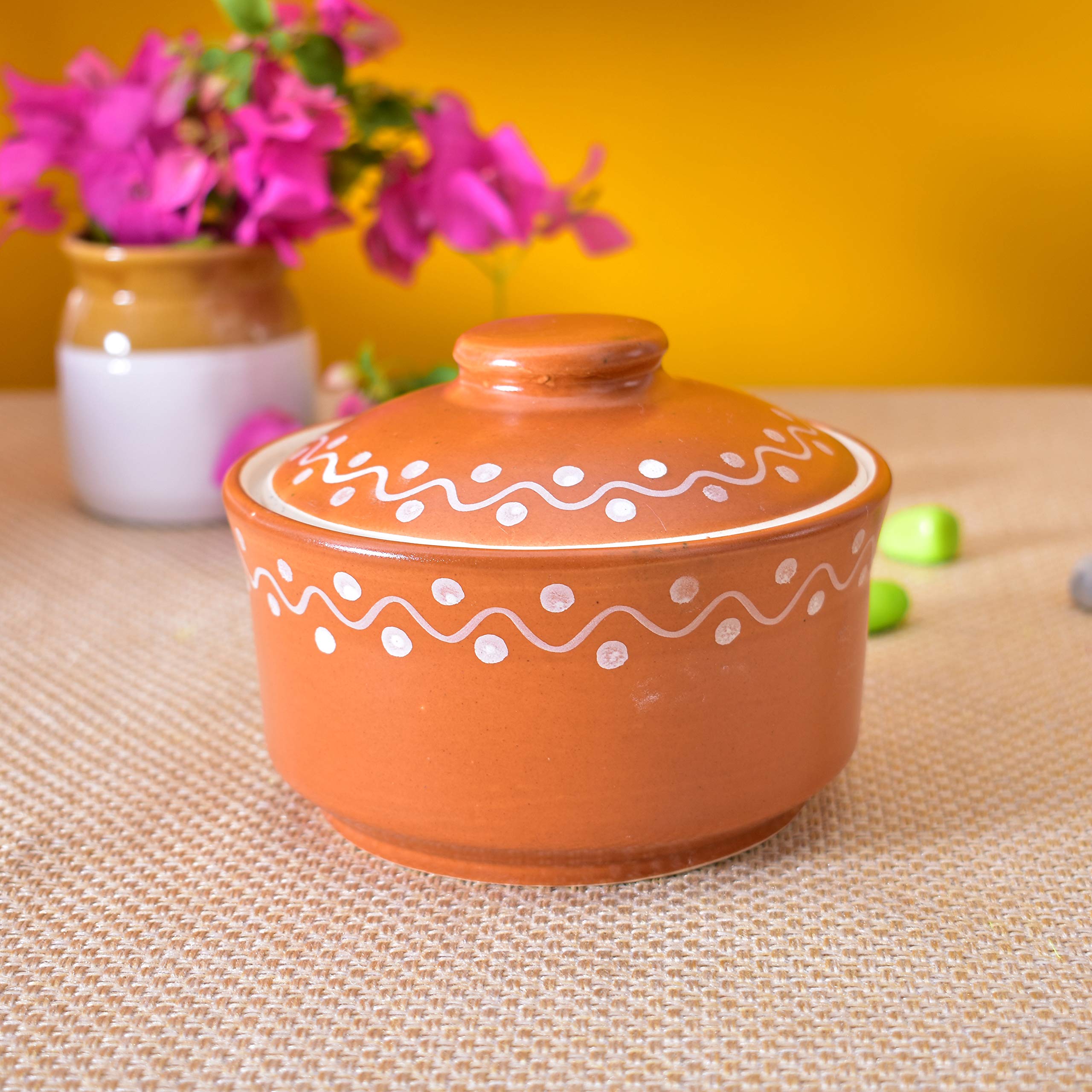 KunhaR Multipurpose Ceramic Donga – Terracotta | 270 ML Lidded Serving Donga | Microwave & Dishwasher Safe | Ideal for Gravy, Dal, Curry & More
