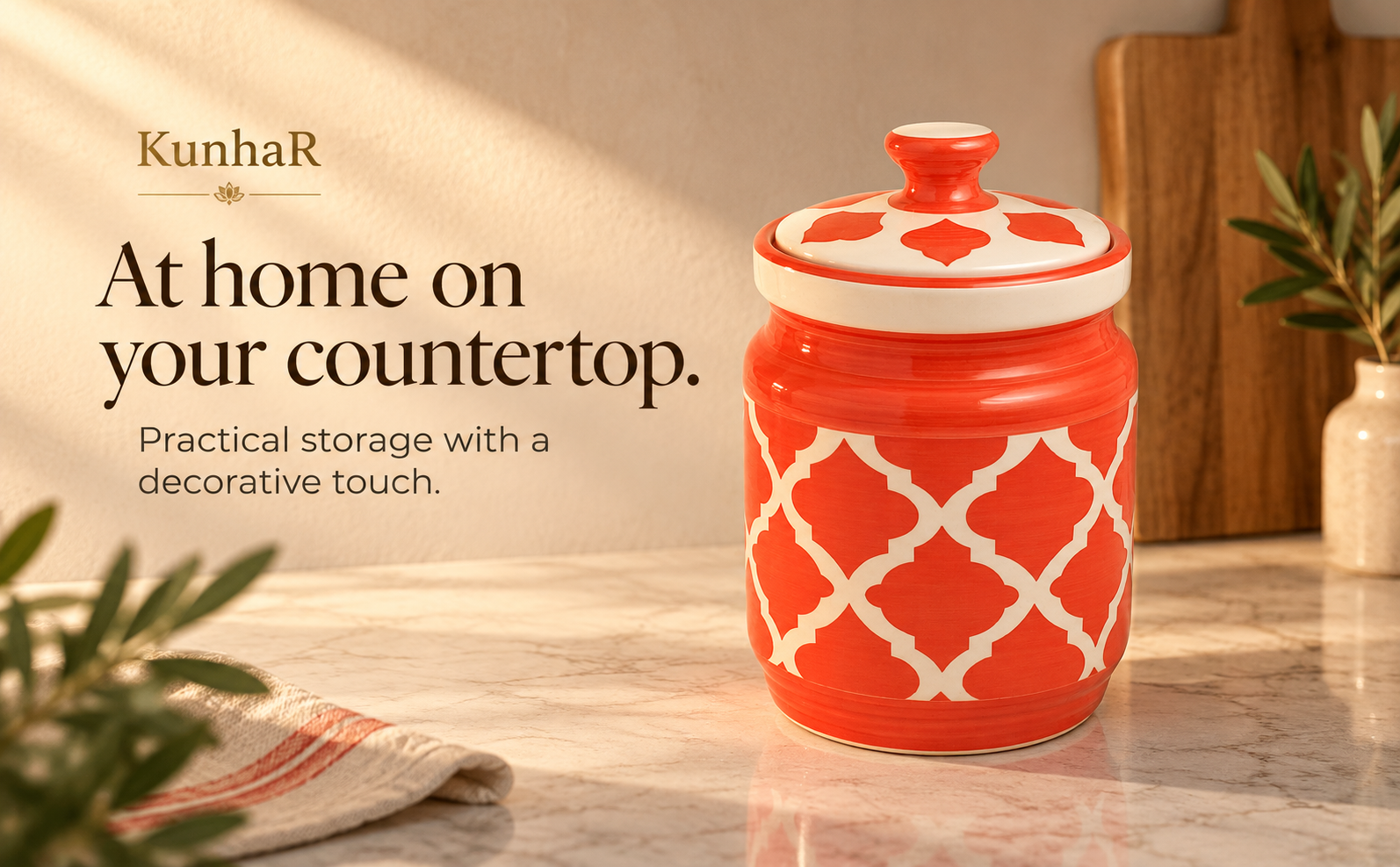 Kunhar Ceramic Jars (1000 ML) – Handcrafted Multipurpose Barni with Lid for Pickle, Chutney, Spices, Salt, Sugar – Kitchen Storage Containers, Red White — home