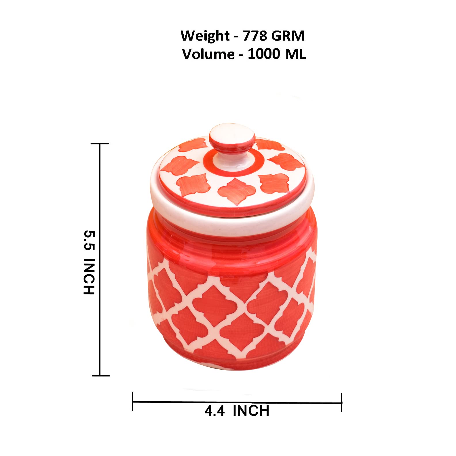 Kunhar Ceramic Jars (1000 ML) – Handcrafted Multipurpose Barni with Lid for Pickle, Chutney, Spices, Salt, Sugar – Kitchen Storage Containers, Red White - Image 4