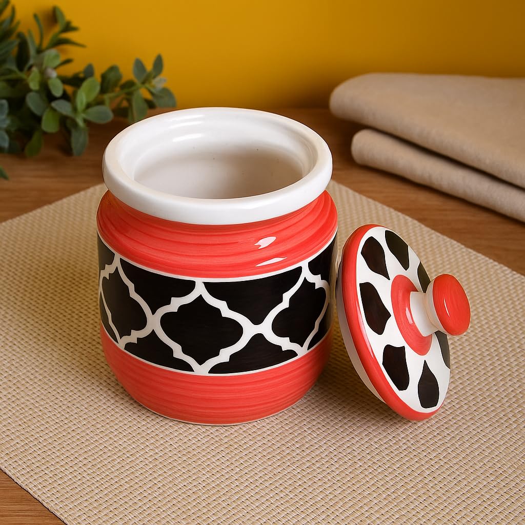 Kunhar Ceramic Jars (1000 ML) – Handcrafted Multipurpose Barni with Lid for Pickle, Chutney, Spices, Salt, Sugar – Kitchen Storage Containers, Red Black - Image 3