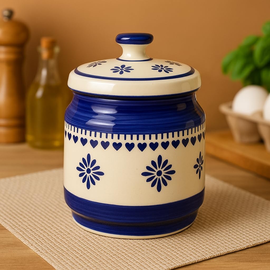 Kunhar Ceramic Barni 1000ml Set of 2 with Lid | Handcrafted Pickle Jar | Storage Jar for Spices, Chutney, Achar, Salt, Sugar - Image 2