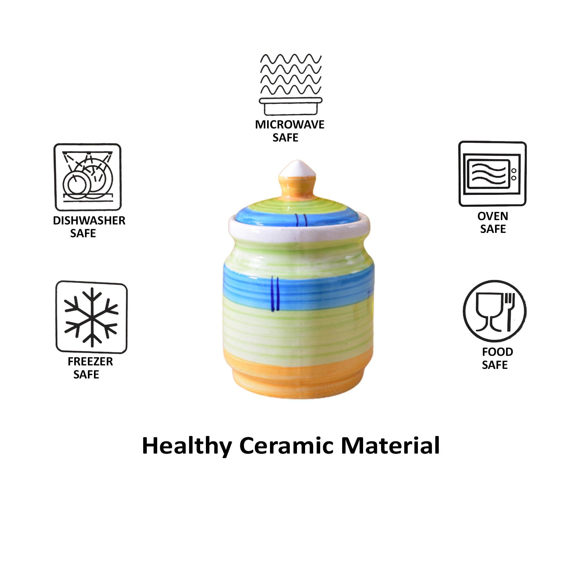 Kunhar Ceramic Jars Set of 2 (600ML Each) – Handcrafted Multipurpose Barni with Lid for Pickle, Chutney, Spices, Salt, Sugar – Kitchen Storage Containers, Green Yellow — product view 6