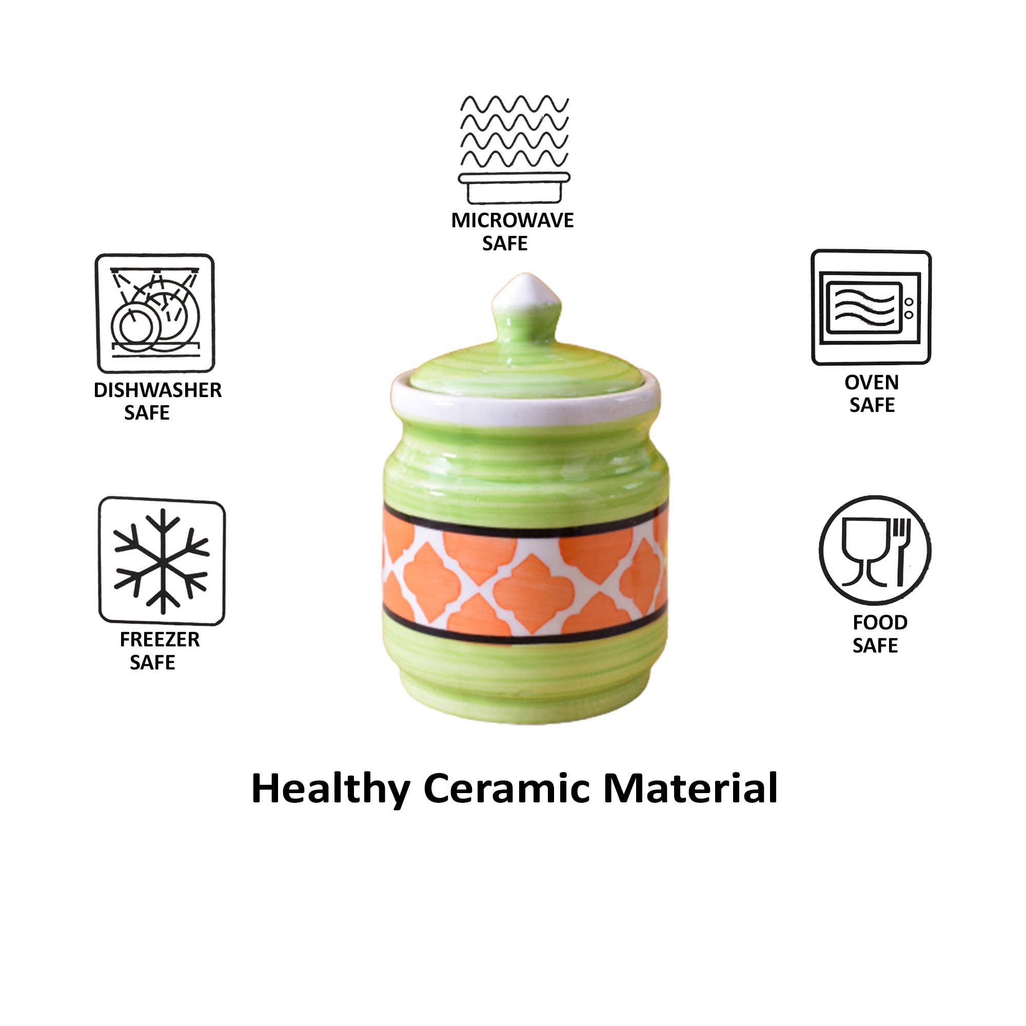 Kunhar Ceramic Jars Set of 2 (600ML Each) – Handcrafted Multipurpose Barni with Lid for Pickle, Chutney, Spices, Salt, Sugar – Kitchen Storage Containers, Green Orange - Image 5