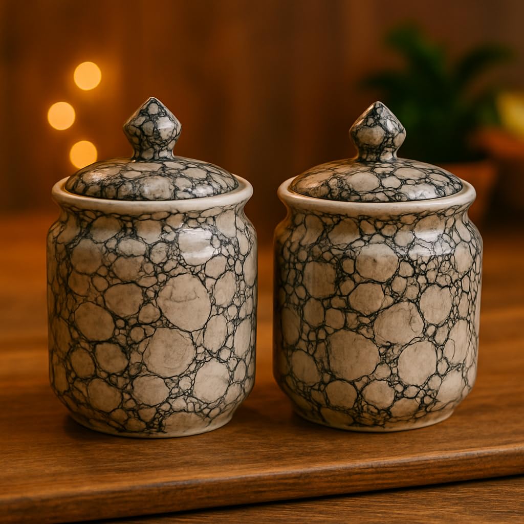 Kunhar Ceramic Jars Set of 2 (600ML Each) – Handcrafted Multipurpose Barni with Lid for Pickle, Chutney, Spices, Salt, Sugar – Kitchen Storage Containers, Grey Umrao — product view 1