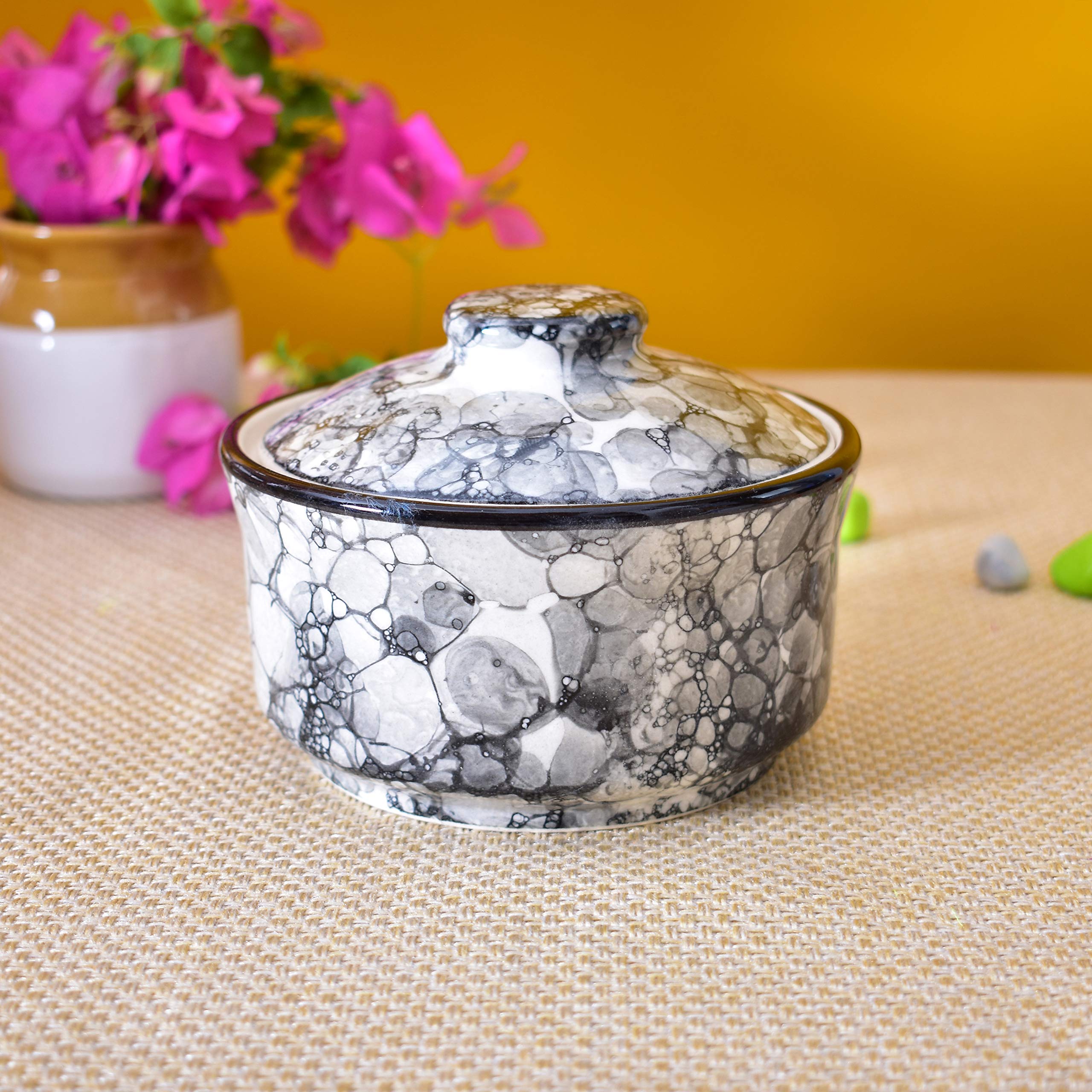 Kunhar Multipurpose Ceramic Donga – Black Luster | 270 ML Lidded Serving Donga | Microwave & Dishwasher Safe | Ideal for Gravy, Dal, Curry & More