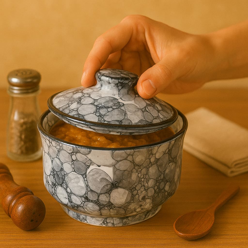 Kunhar Multipurpose Ceramic Donga – Black Luster | 270 ML Lidded Serving Donga | Microwave & Dishwasher Safe | Ideal for Gravy, Dal, Curry & More - Image 2