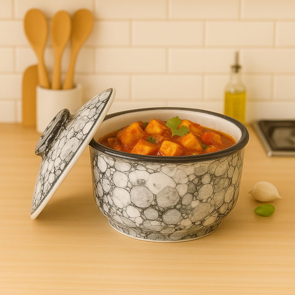 Kunhar Multipurpose Ceramic Donga – Black Luster | 270 ML Lidded Serving Donga | Microwave & Dishwasher Safe | Ideal for Gravy, Dal, Curry & More - Image 3