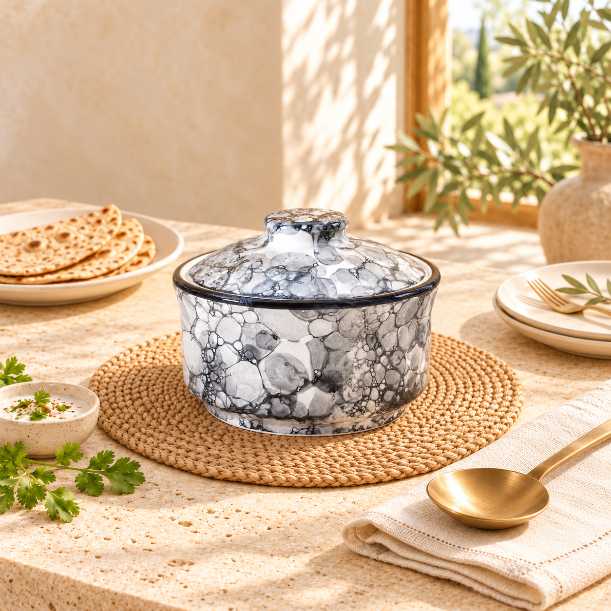 Kunhar Multipurpose Ceramic Donga – Black Luster | 270 ML Lidded Serving Donga | Microwave & Dishwasher Safe | Ideal for Gravy, Dal, Curry & More