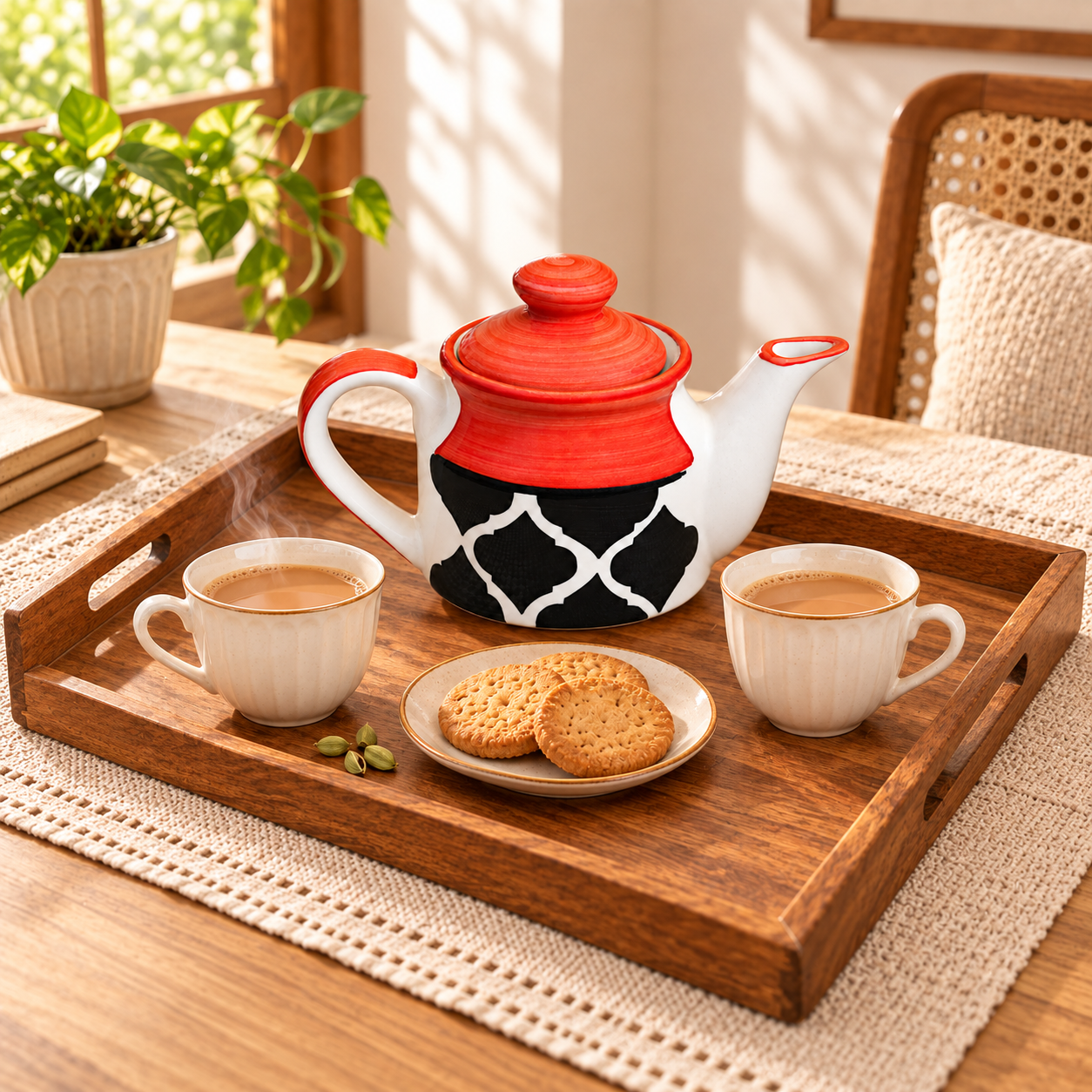 KunhaR Ceramic Teapot with Lid, 650 ml, Red Black | Tea & Coffee Serving Pot for Kitchen, Dining & Gifting, 1 Piece - Image 2