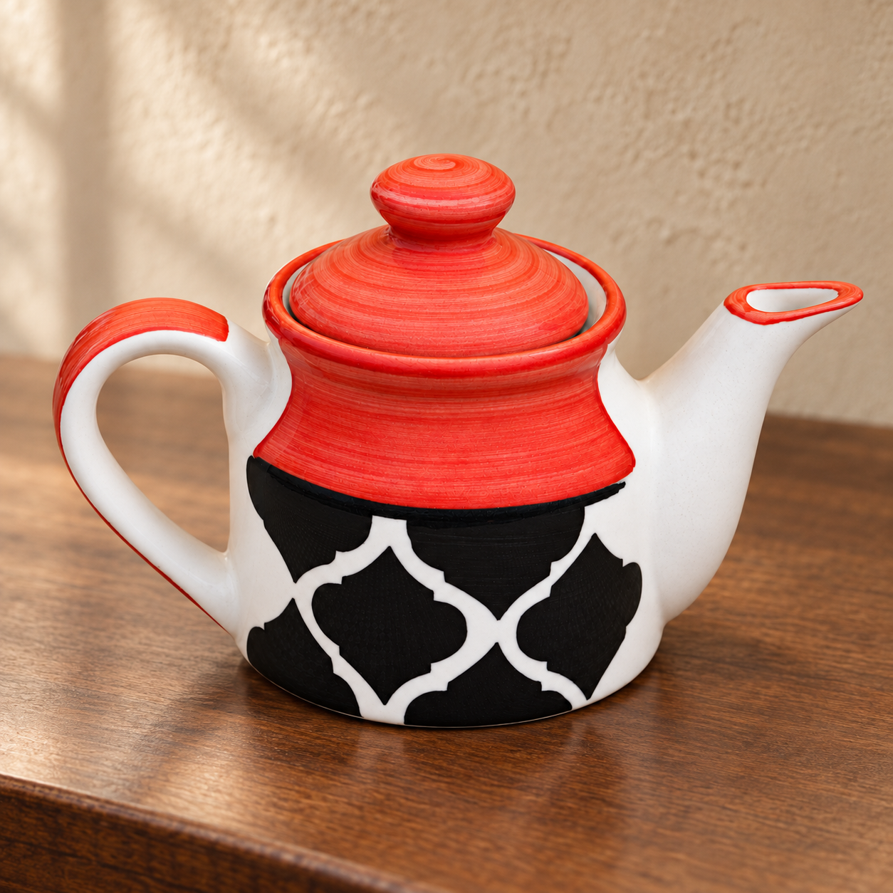 KunhaR Ceramic Teapot with Lid, 650 ml, Red Black | Tea & Coffee Serving Pot for Kitchen, Dining & Gifting, 1 Piece - Image 4