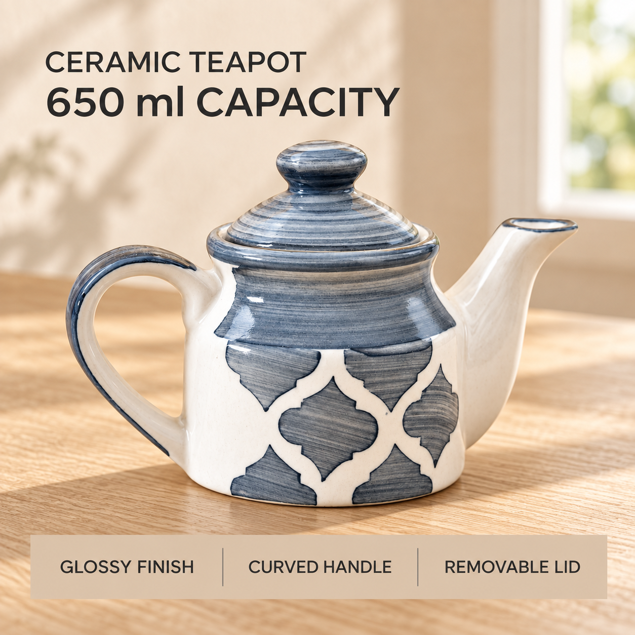 KunhaR Ceramic Teapot with Lid, 650 ml, Grey | Tea & Coffee Serving Pot for Kitchen & Dining, 1 Piece - Image 7