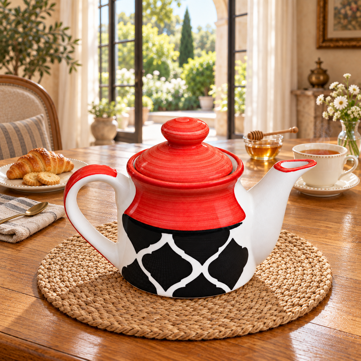 KunhaR Ceramic Teapot with Lid, 300 ml, Red Chidi | Tea & Coffee Serving Pot for Kitchen, Dining & Gifting, 1 Piece