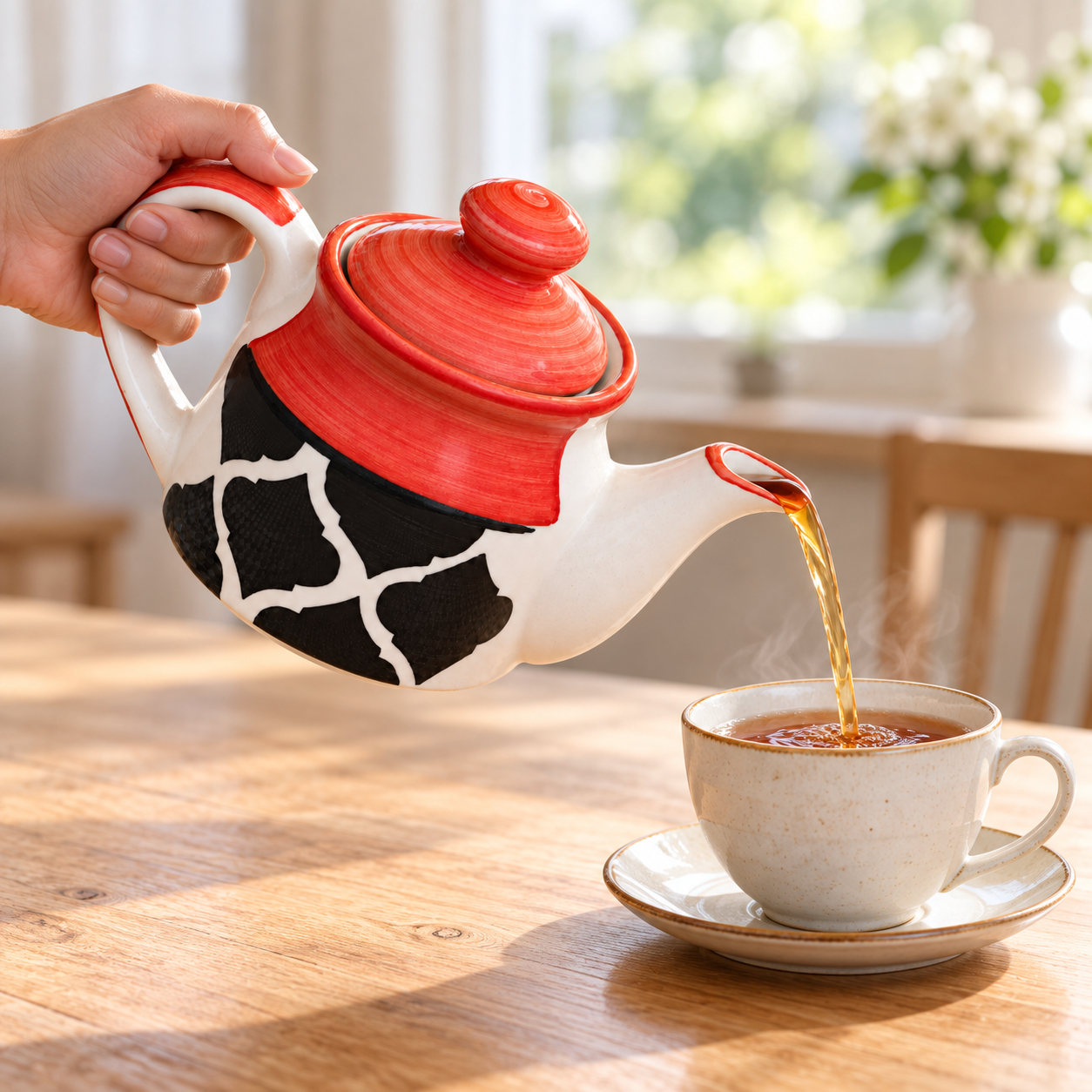 KunhaR Ceramic Teapot with Lid, 300 ml, Red Chidi | Tea & Coffee Serving Pot for Kitchen, Dining & Gifting, 1 Piece - Image 3