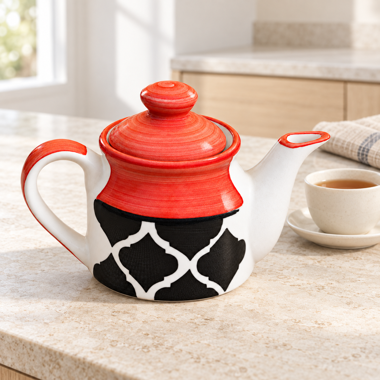 KunhaR Ceramic Teapot with Lid, 300 ml, Red Chidi | Tea & Coffee Serving Pot for Kitchen, Dining & Gifting, 1 Piece - Image 5