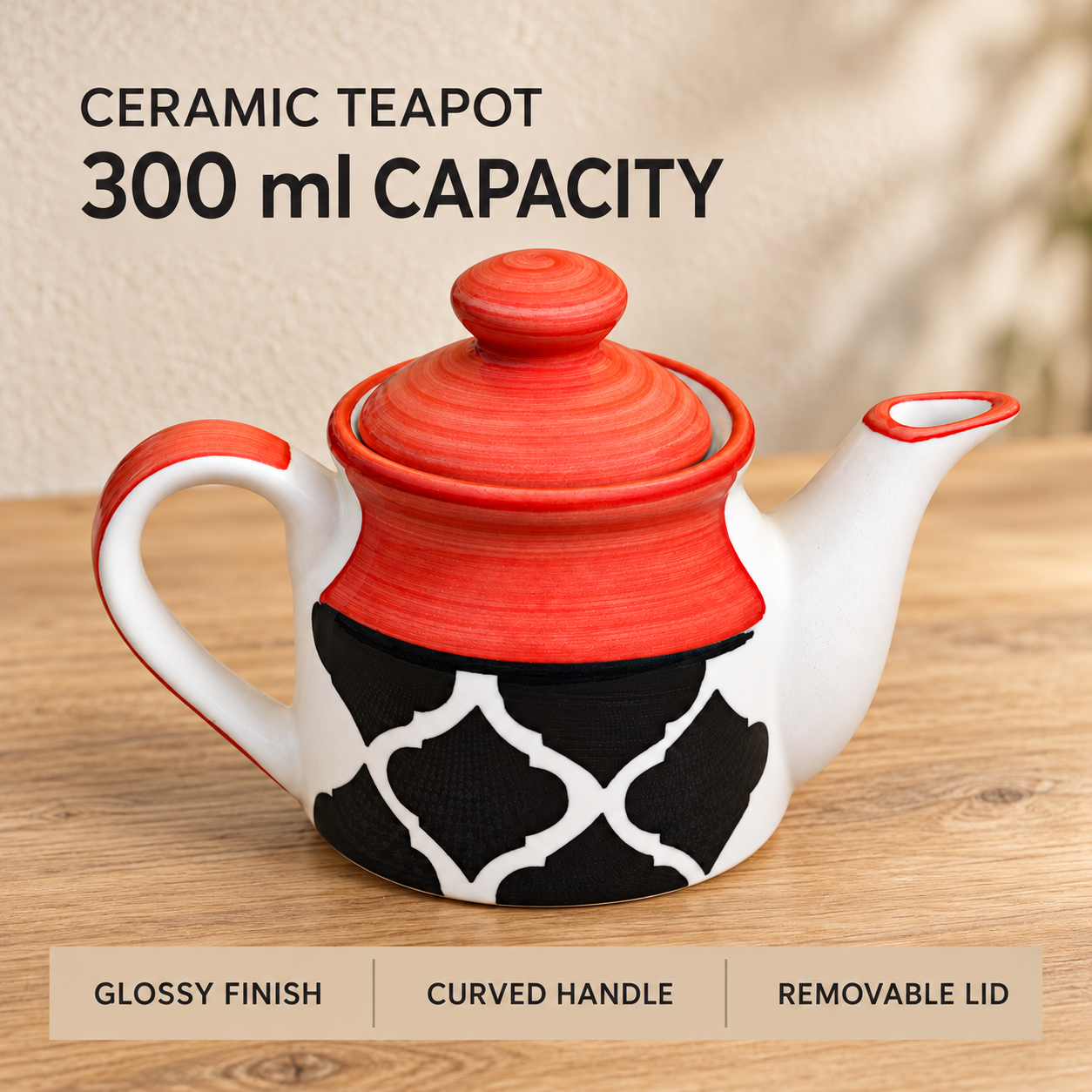 KunhaR Ceramic Teapot with Lid, 300 ml, Red Chidi | Tea & Coffee Serving Pot for Kitchen, Dining & Gifting, 1 Piece - Image 7