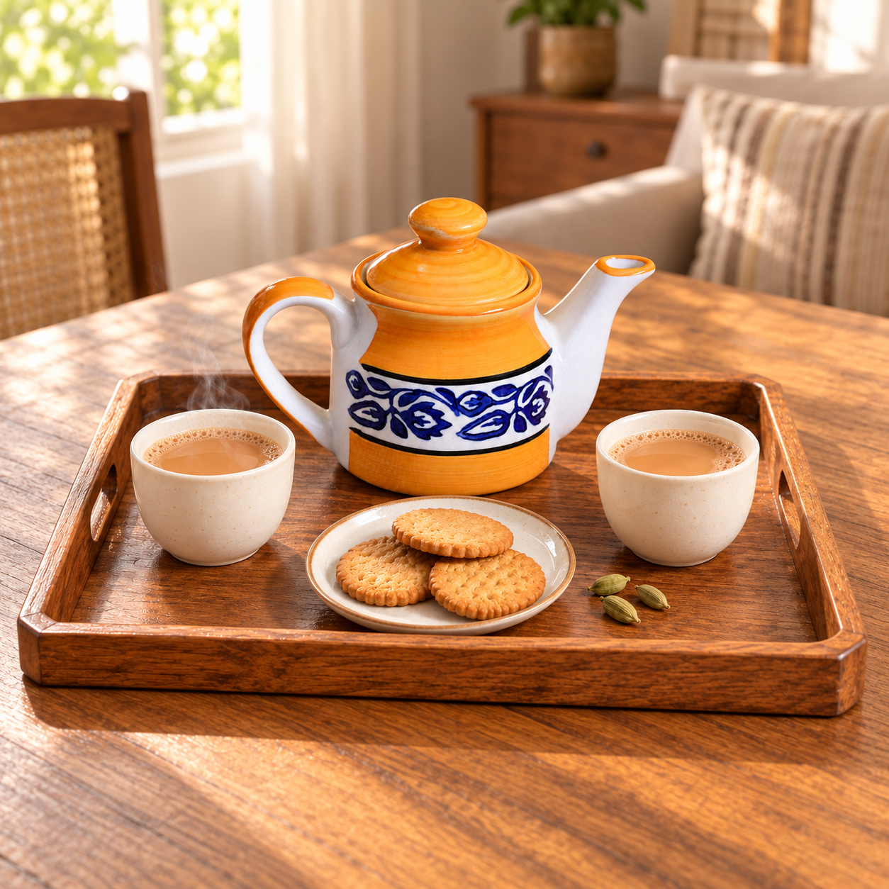 KunhaR Ceramic Teapot with Lid, 300 ml, Yellow Blue Floral | Tea & Coffee Serving Pot for Kitchen & Dining, 1 Piece - Image 4