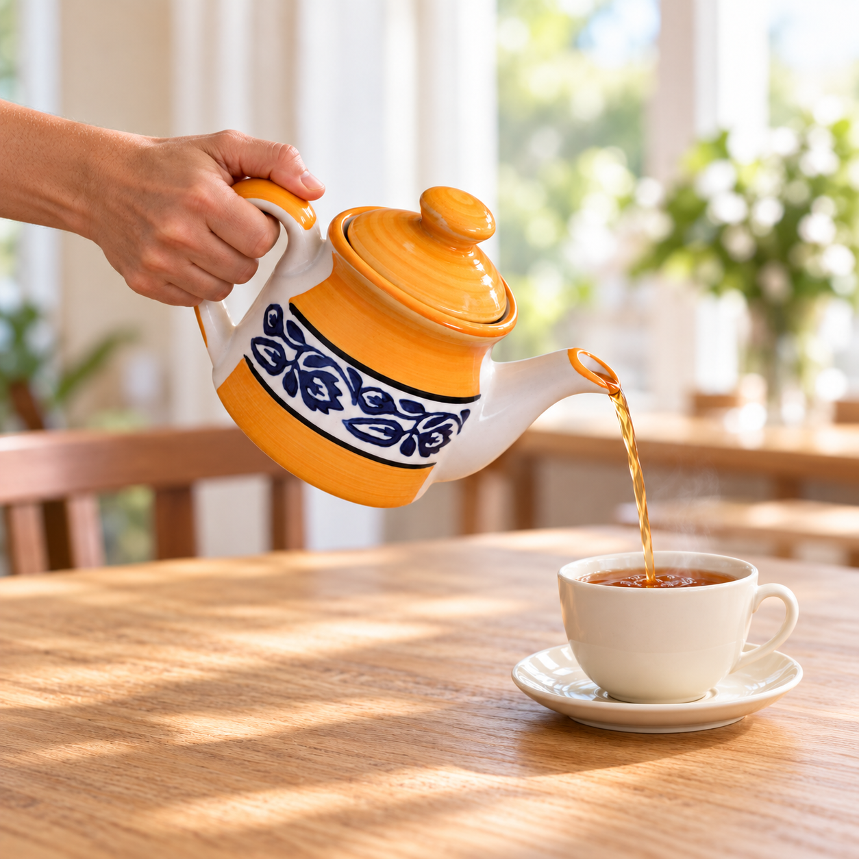KunhaR Ceramic Teapot with Lid, 300 ml, Yellow Blue Floral | Tea & Coffee Serving Pot for Kitchen & Dining, 1 Piece - Image 5