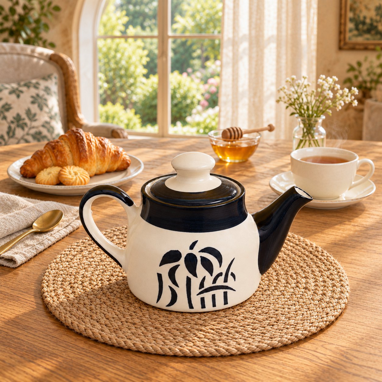 KunhaR Ceramic Teapot with Lid, 300 ml, White Tree | Tea & Coffee Serving Pot for Kitchen & Dining, 1 Piece