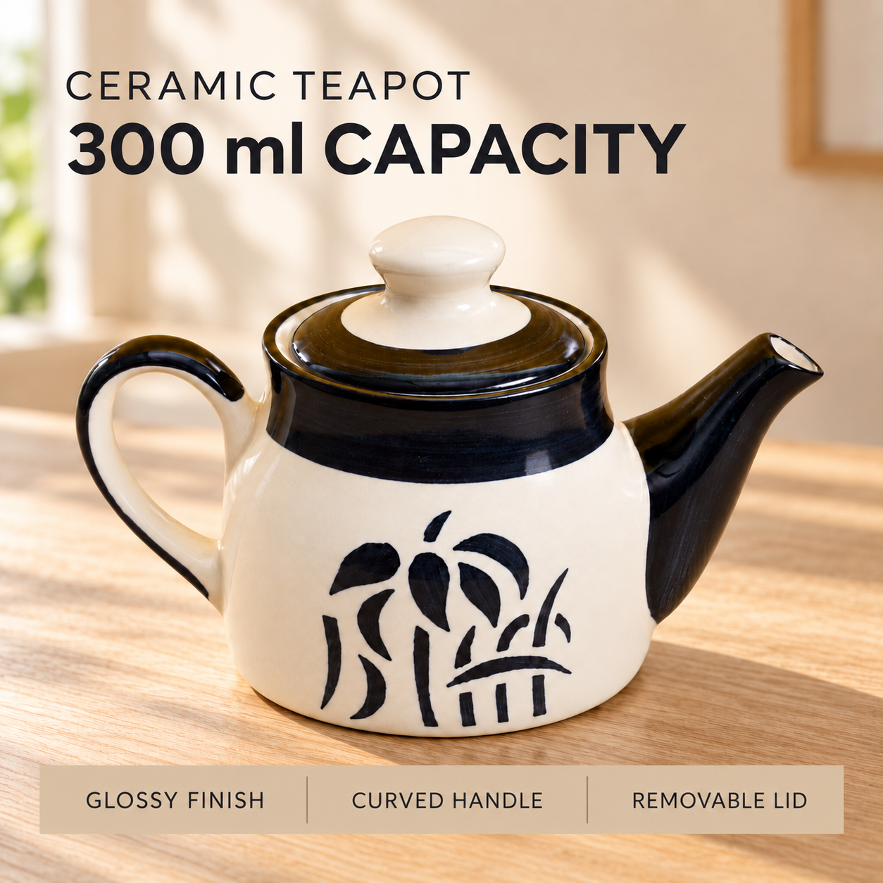 KunhaR Ceramic Teapot with Lid, 300 ml, White Tree | Tea & Coffee Serving Pot for Kitchen & Dining, 1 Piece - Image 7
