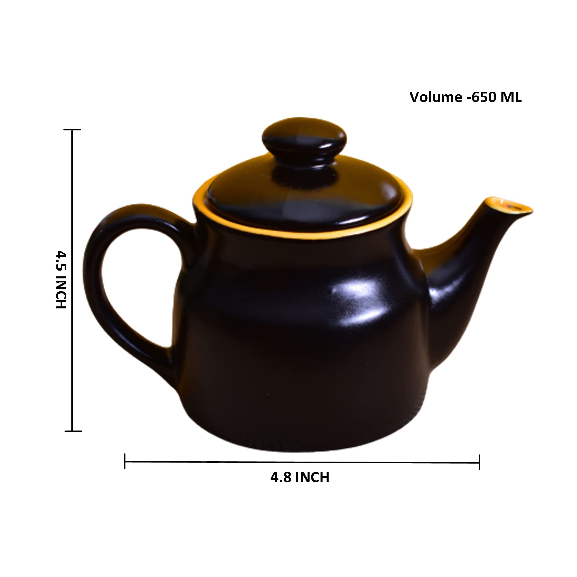 KunhaR Ceramic Teapot - 1 Piece, Black Matt Yellow, 650 ml — product view 2