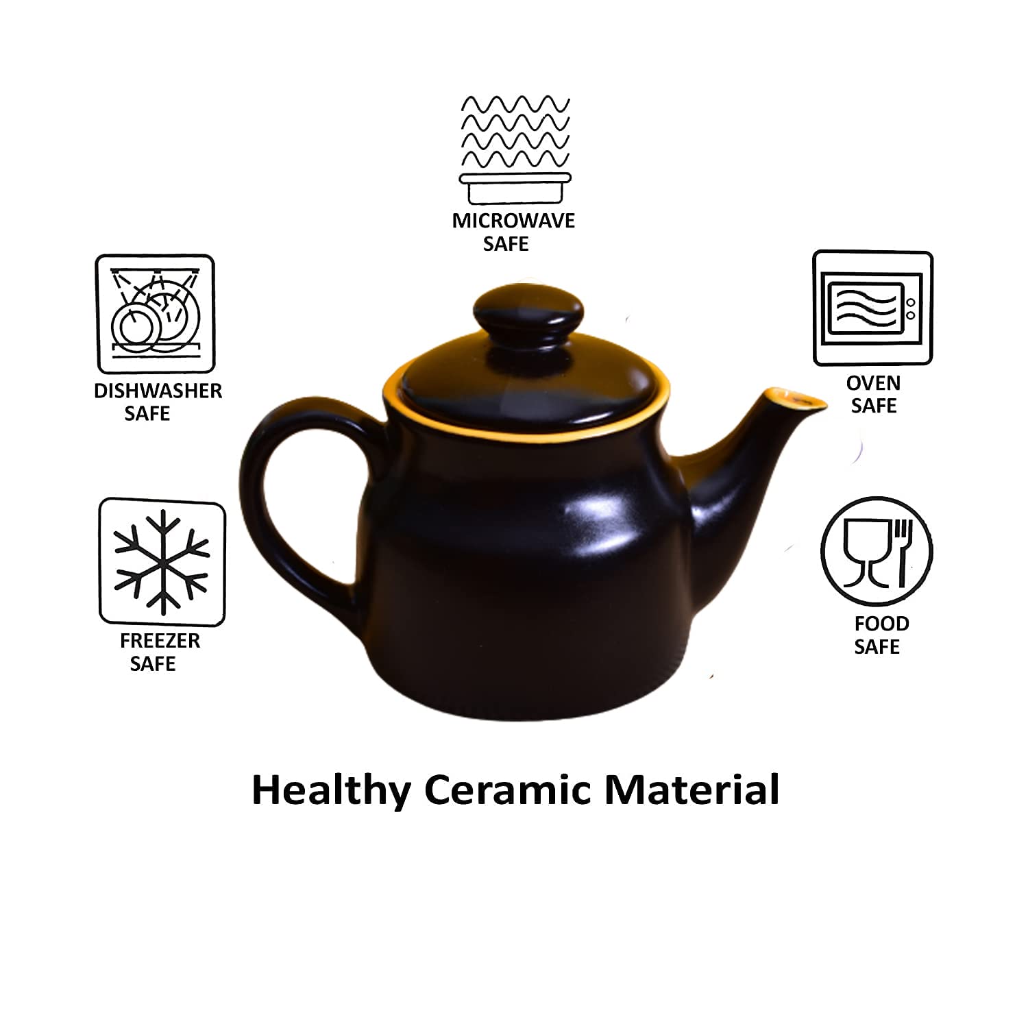 KunhaR Ceramic Teapot - 1 Piece, Black Matt Yellow, 650 ml — product view 4