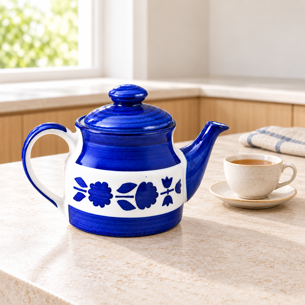 KunhaR Ceramic Teapot with Lid, 300 ml, Blue Flower | Tea & Coffee Serving Pot for Kitchen, Dining & Gifting, 1 Piece - Image 2