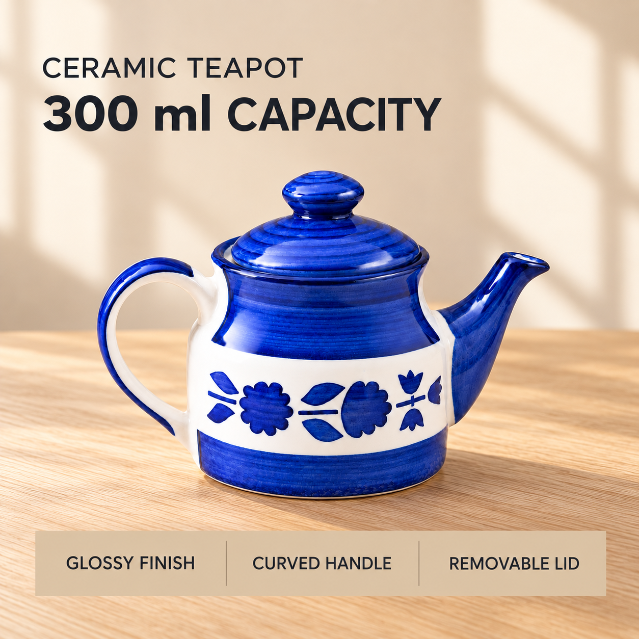 KunhaR Ceramic Teapot with Lid, 300 ml, Blue Flower | Tea & Coffee Serving Pot for Kitchen, Dining & Gifting, 1 Piece - Image 8
