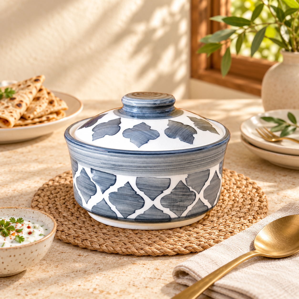 Kunhar Multipurpose Ceramic Donga – Grey | 270 ML Lidded Serving Donga | Microwave & Dishwasher Safe | Ideal for Gravy, Dal, Curry & More