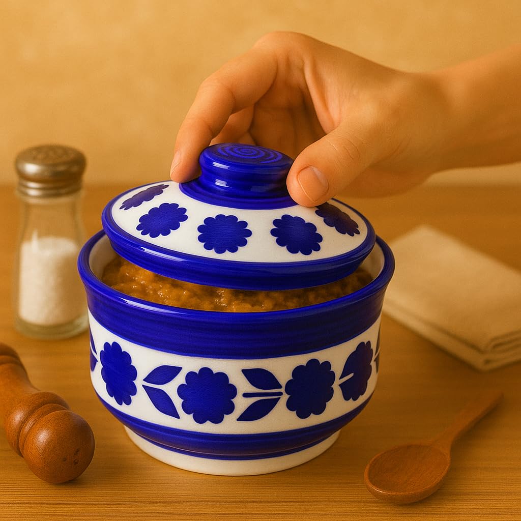 Kunhar Multipurpose Ceramic Donga – Dark Indigo | 270 ML Lidded Serving Donga | Microwave & Dishwasher Safe | Ideal for Gravy, Dal, Curry & More - Image 2