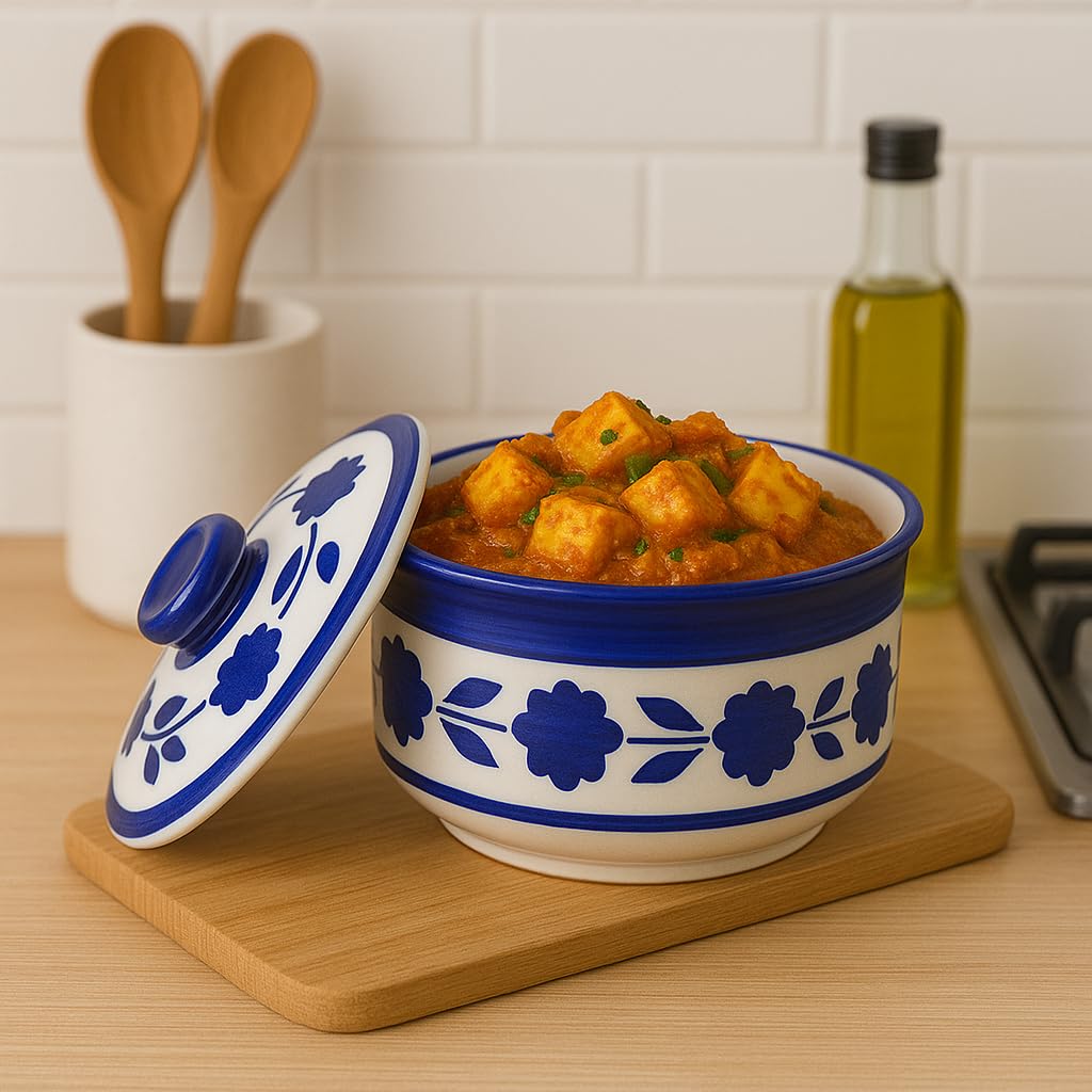 Kunhar Multipurpose Ceramic Donga – Dark Indigo | 270 ML Lidded Serving Donga | Microwave & Dishwasher Safe | Ideal for Gravy, Dal, Curry & More - Image 3