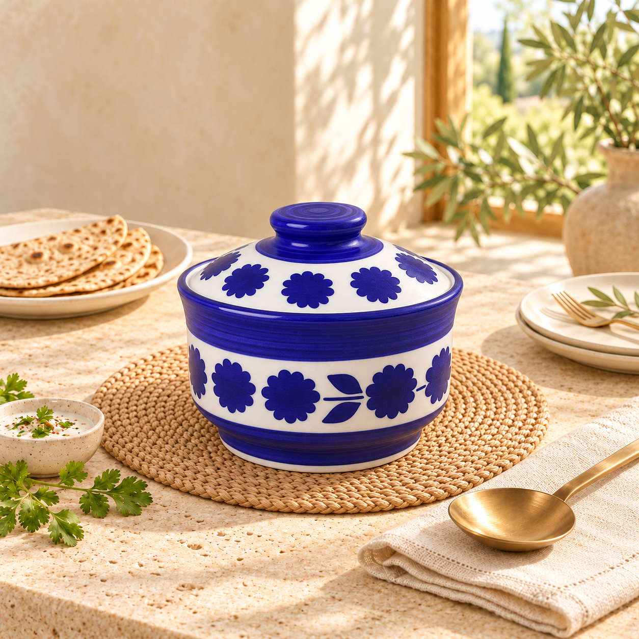 Kunhar Multipurpose Ceramic Donga – Dark Indigo | 270 ML Lidded Serving Donga | Microwave & Dishwasher Safe | Ideal for Gravy, Dal, Curry & More