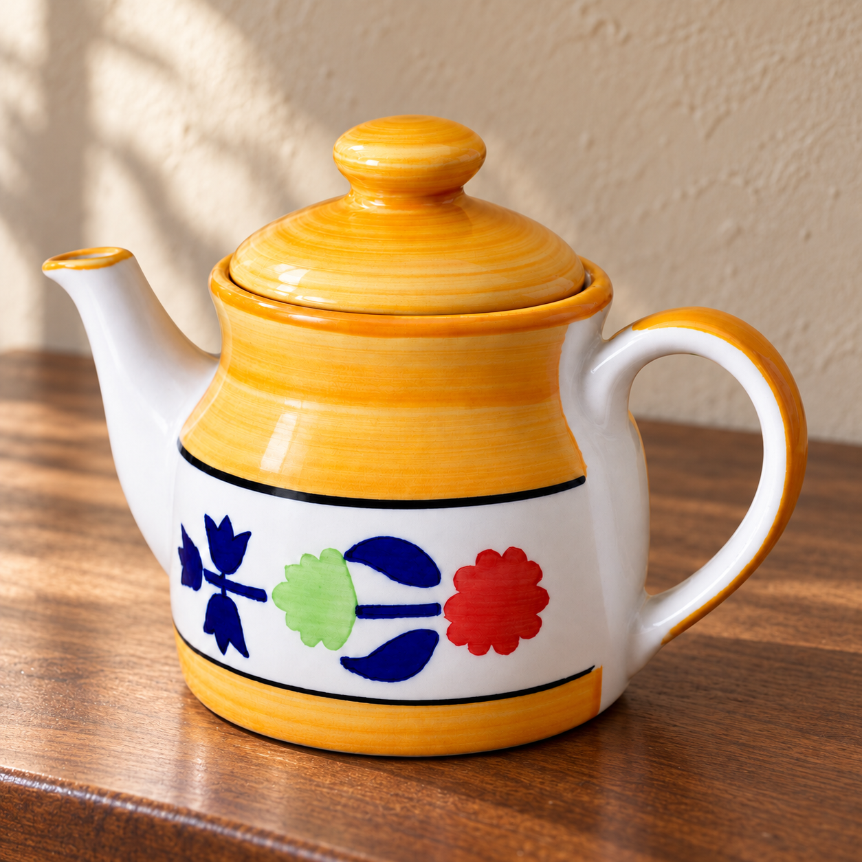 KunhaR Ceramic Teapot with Lid, 650 ml, Yellow Floral | Tea & Coffee Serving Pot for Kitchen & Dining, 1 Piece - Image 2