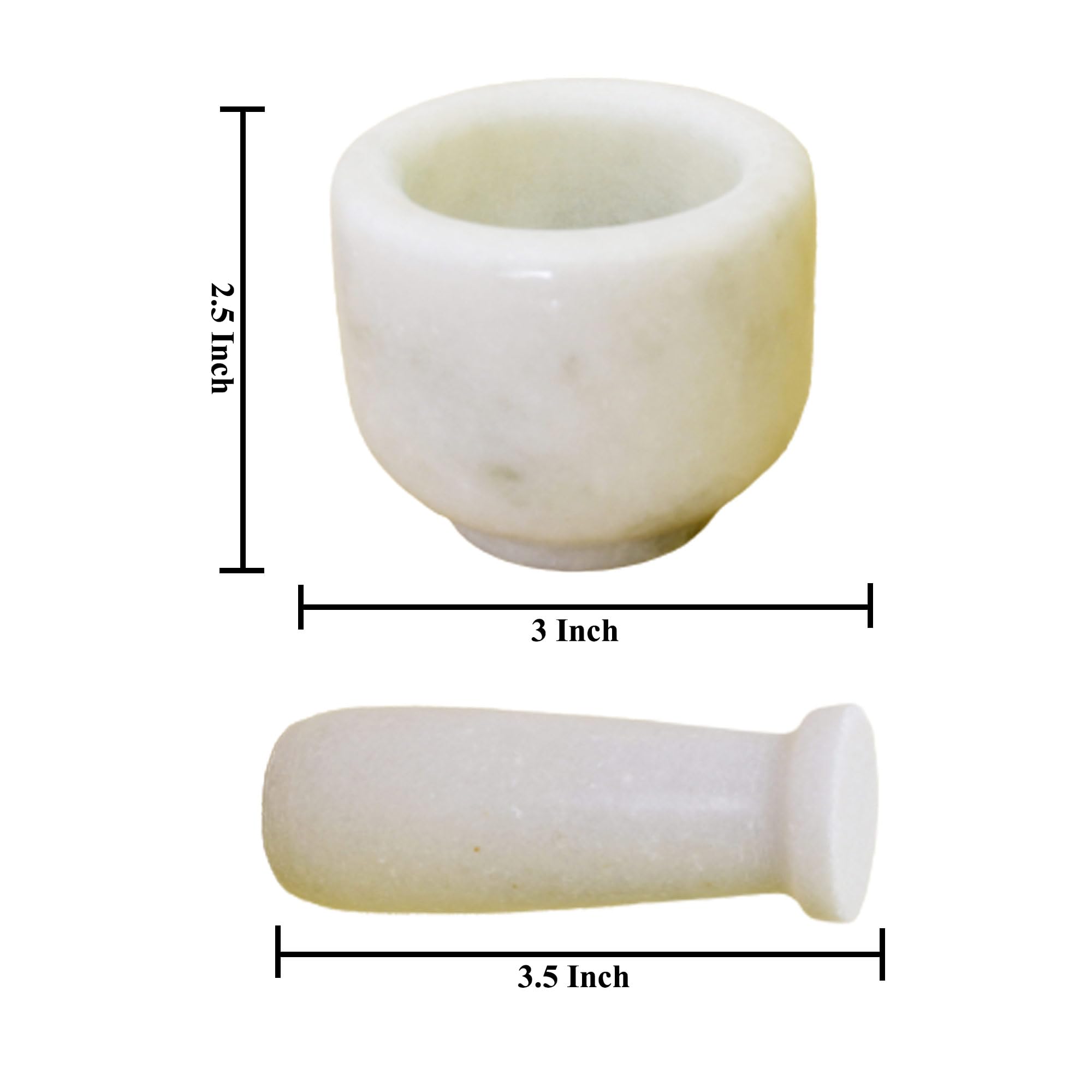 KunhaR Natural White Marble Mortar and Pestle Set, Imam Dasta, Ohkli Musal, Kharal - 3 x 2.5 Inches, White, (Half Polish) - Image 4