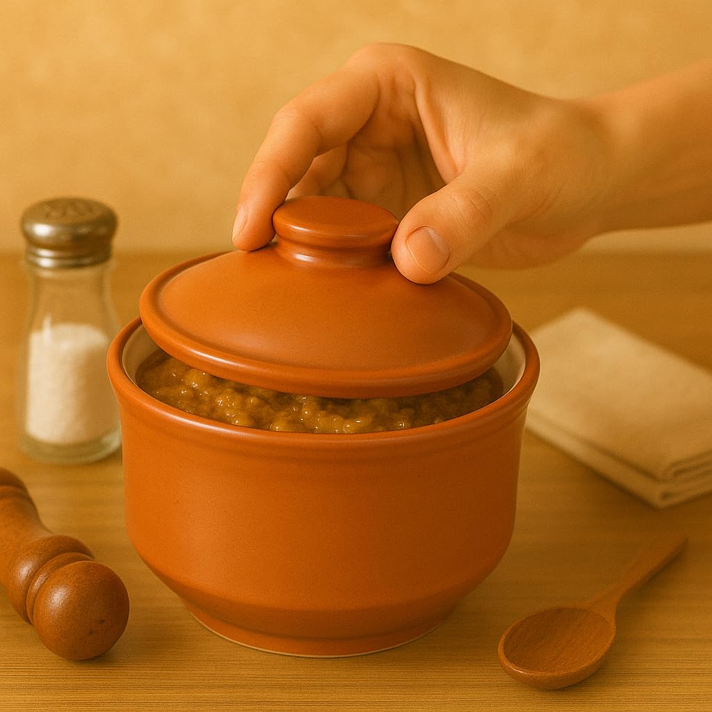 KunhaR Multipurpose Ceramic Donga – Terracotta Plain | 270 ML Lidded Serving Donga | Microwave & Dishwasher Safe | Ideal for Gravy, Dal, Curry & More - Image 2