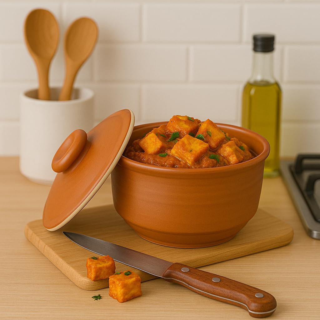 KunhaR Multipurpose Ceramic Donga – Terracotta Plain | 270 ML Lidded Serving Donga | Microwave & Dishwasher Safe | Ideal for Gravy, Dal, Curry & More - Image 3