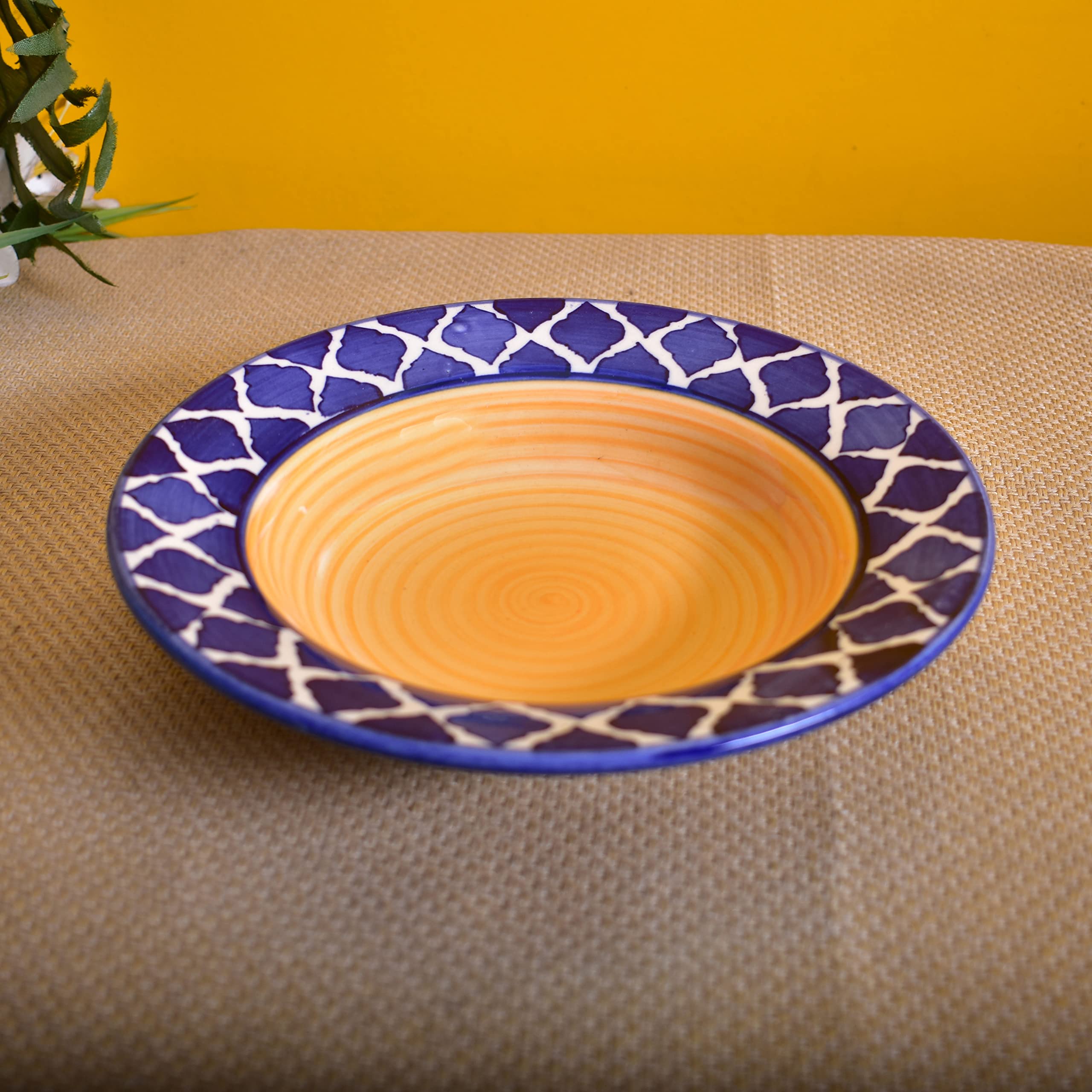 Kunhar Glazed Studio Pottery Ceramic Pasta Plate, 2 Pieces, Yellow Chidi (8.9 Inch)