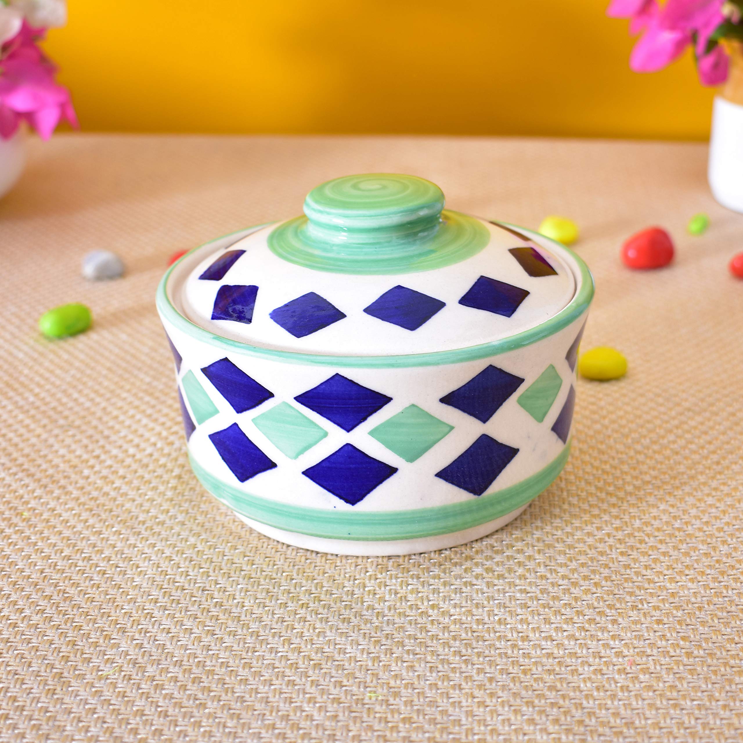 Kunhar Multipurpose Ceramic Donga – Fringy Flower | 270 ML Lidded Serving Donga | Microwave & Dishwasher Safe | Ideal for Gravy, Dal, Curry & More